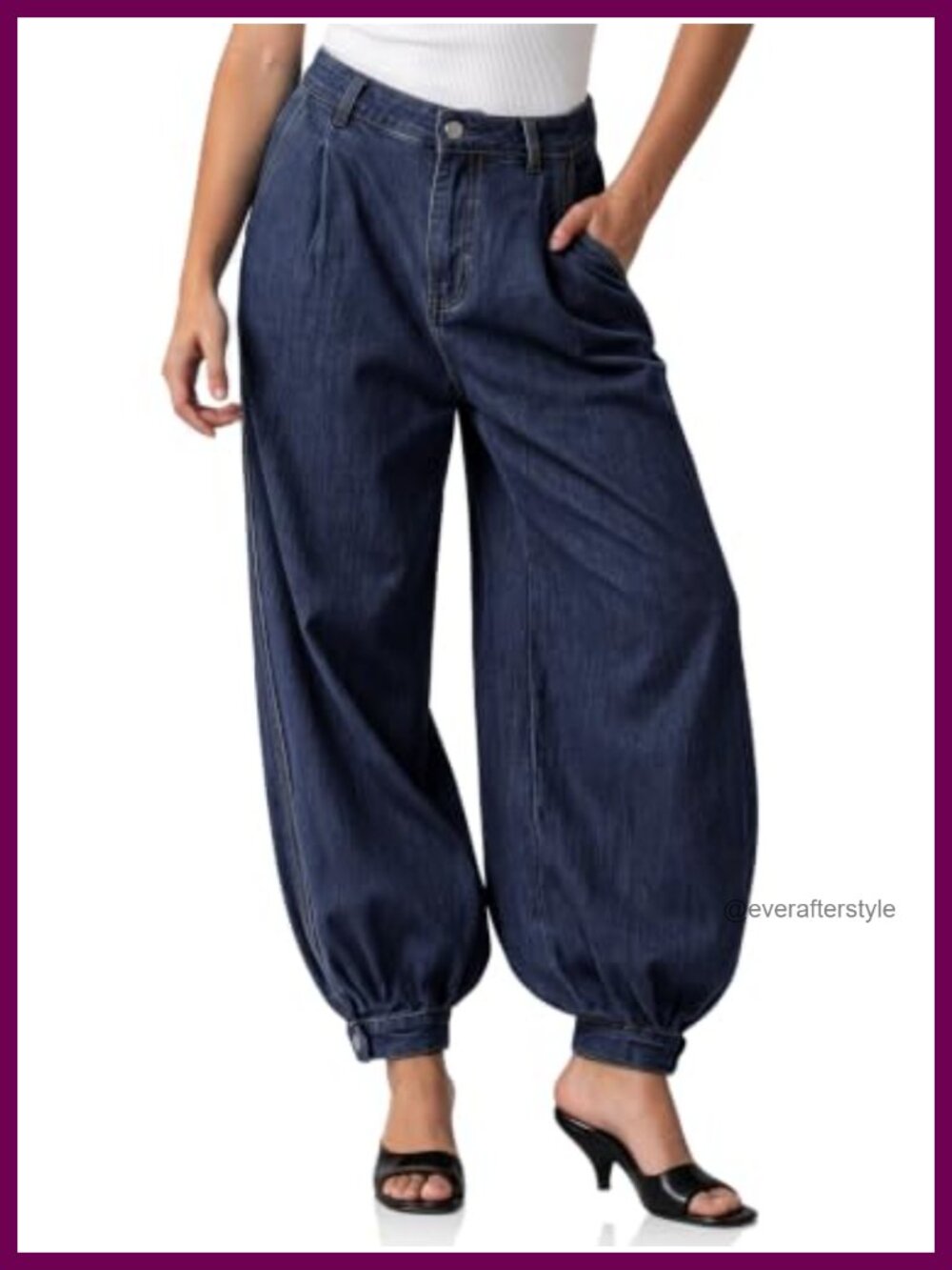 Womens Baggy Balloon Jeans High Waisted Wide Leg Boyfriend Denim Pants